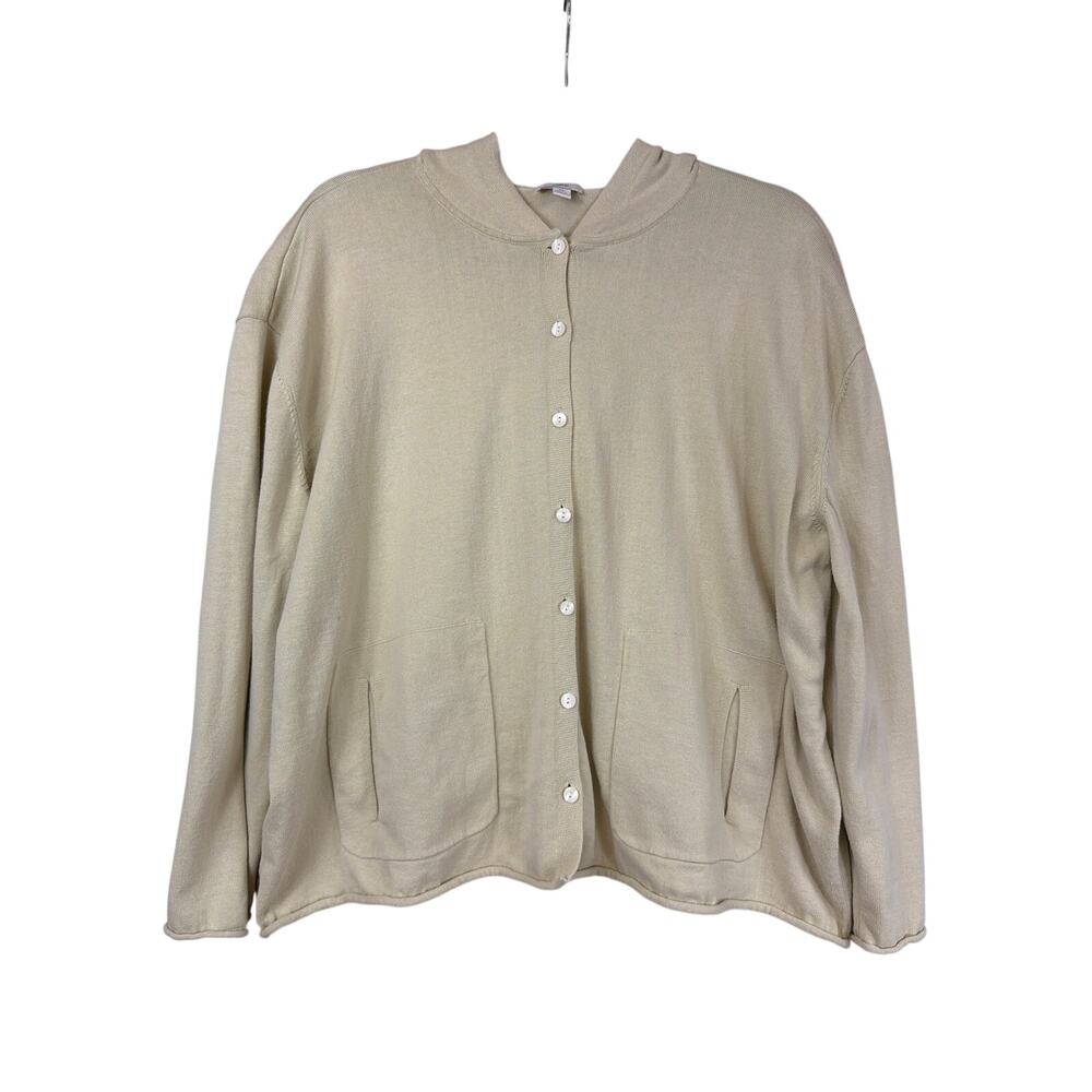 Vintage J.Jill Green Cotton Hooded Button-Up Sweater Size XL